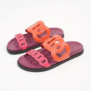 Hermes Womens Extra Sandal/Slides in purple and orange